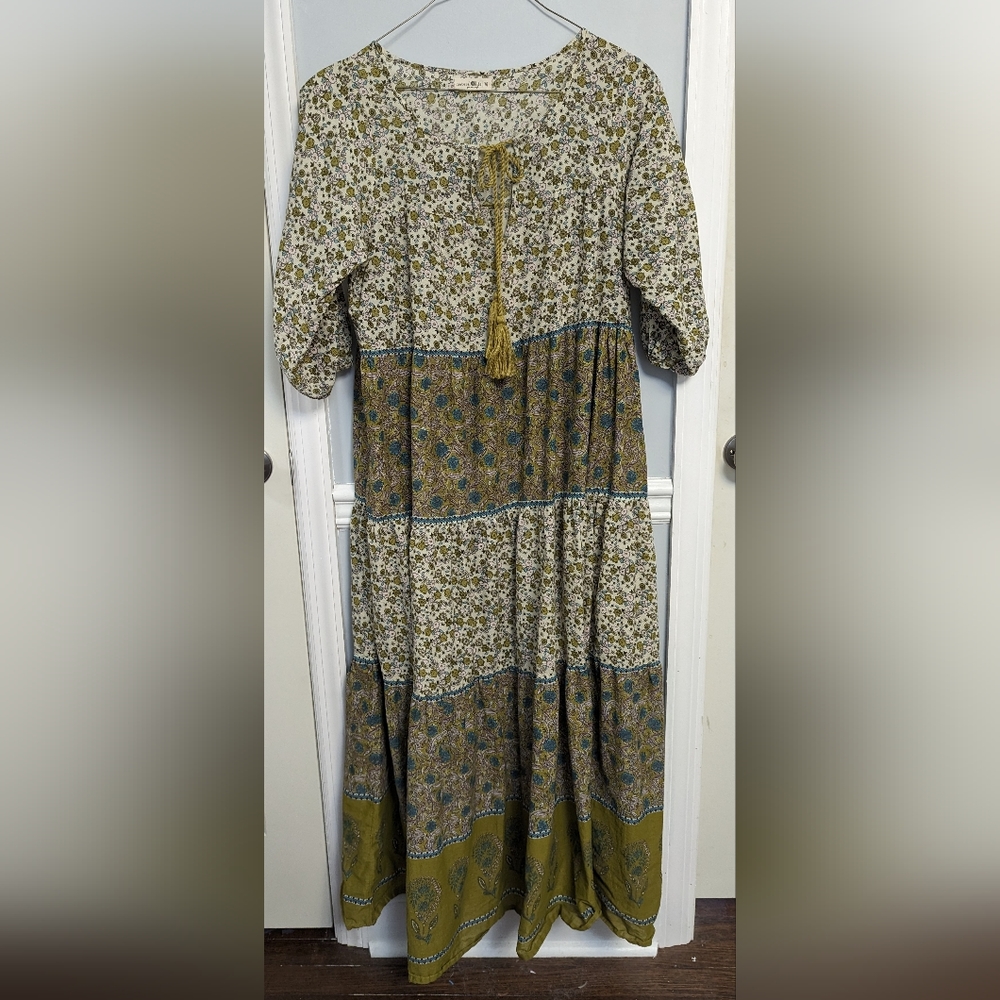 Natural Life Auguste Boho Maxi Dress - Chartreuse Floral Size: M